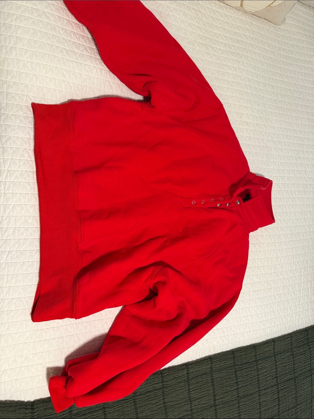 Red Half-Snap Cropped Women's Sweater